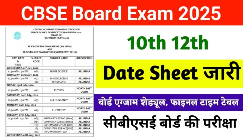 CBSE 10 और 12 डेटशीट 2025